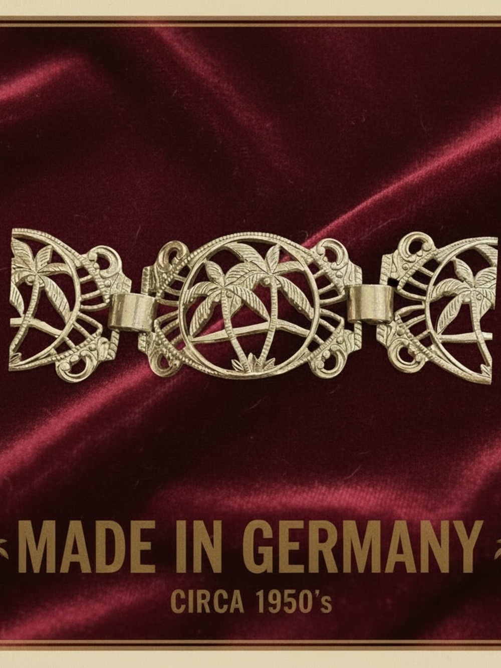 Vintage 1950s Germany Aluminum Palm Tree Souvenir Bracelet